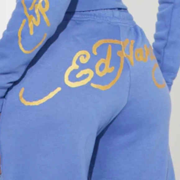 NWT Ed Hardy Old School 90s Blue Bootcut Sweatpants with Tattoo Dragon Design L - Picture 8 of 9